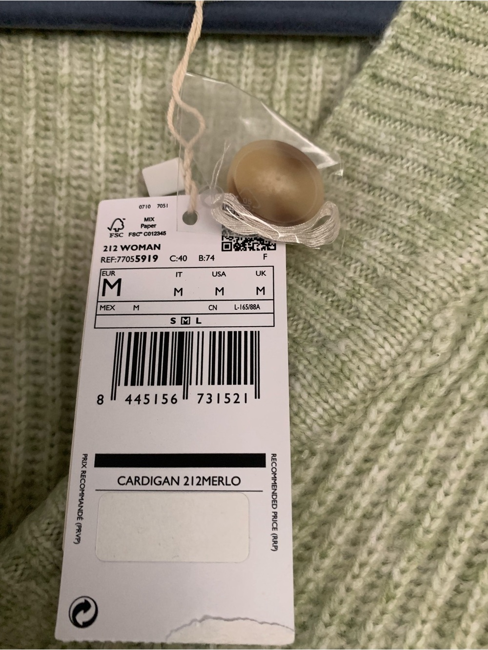 Mango Light Sage Ribbed V-Neck Button Cardigan - Picture 5 of 6